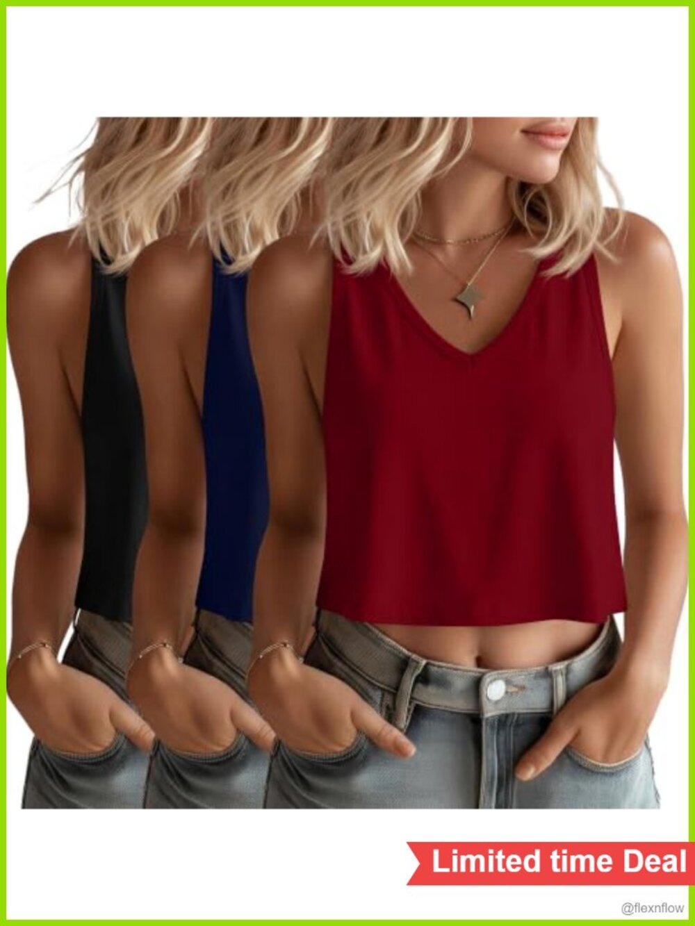 3 Pack Cropped Tank Tops Women V-Neck Loose Fit Summer Crop Tops